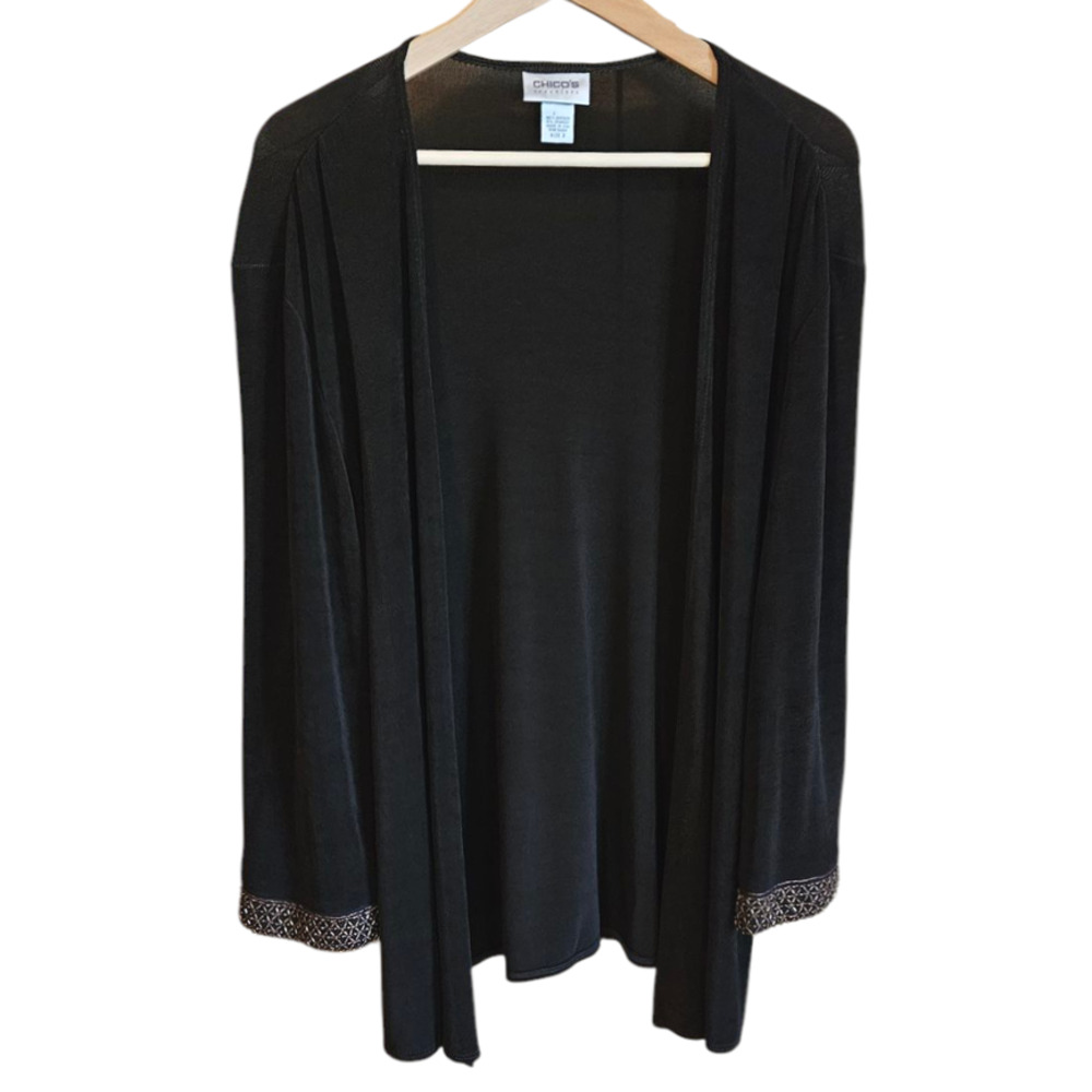 Chico's Travelers Stretchy Embellished Cartigan Brown Women's 2 (Large)